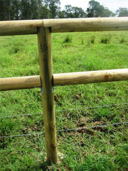 Rural Round Posts and Twin Rail with 2 Barbed Wires
