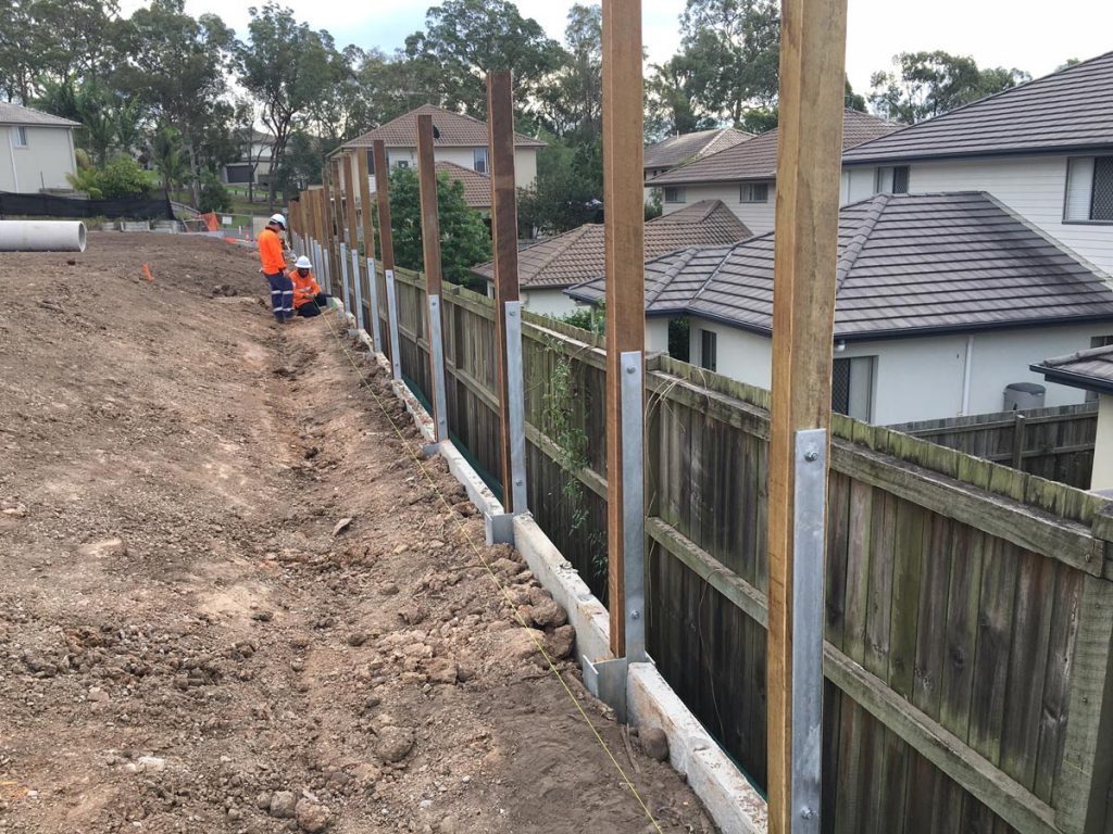 Timber on retaining wall
